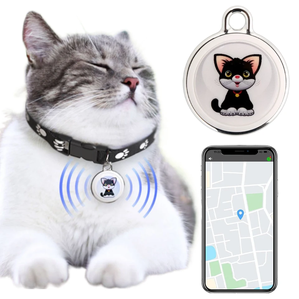 PET GPS Tracker pre psov Cat Smart Bluetooth Mini GPS Lookator nepremokavý proti Lost-Lost Pet GPS Locator Tracker Golier pre Android iOS