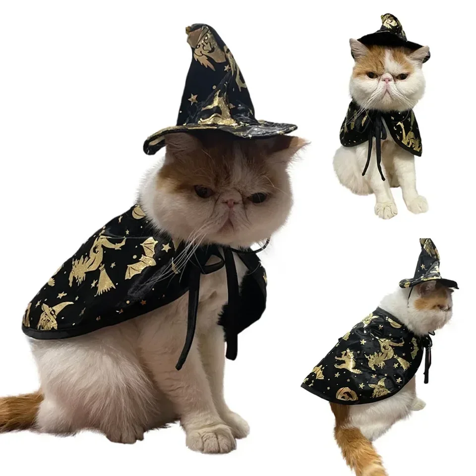 Pet Halloween kostýmy Dogy mačky Halloween čarodejnica kostým kostýmy Cape Hat Halloween Vampire Cloak Wizard Cat Cosplay oblečenie oblečenie