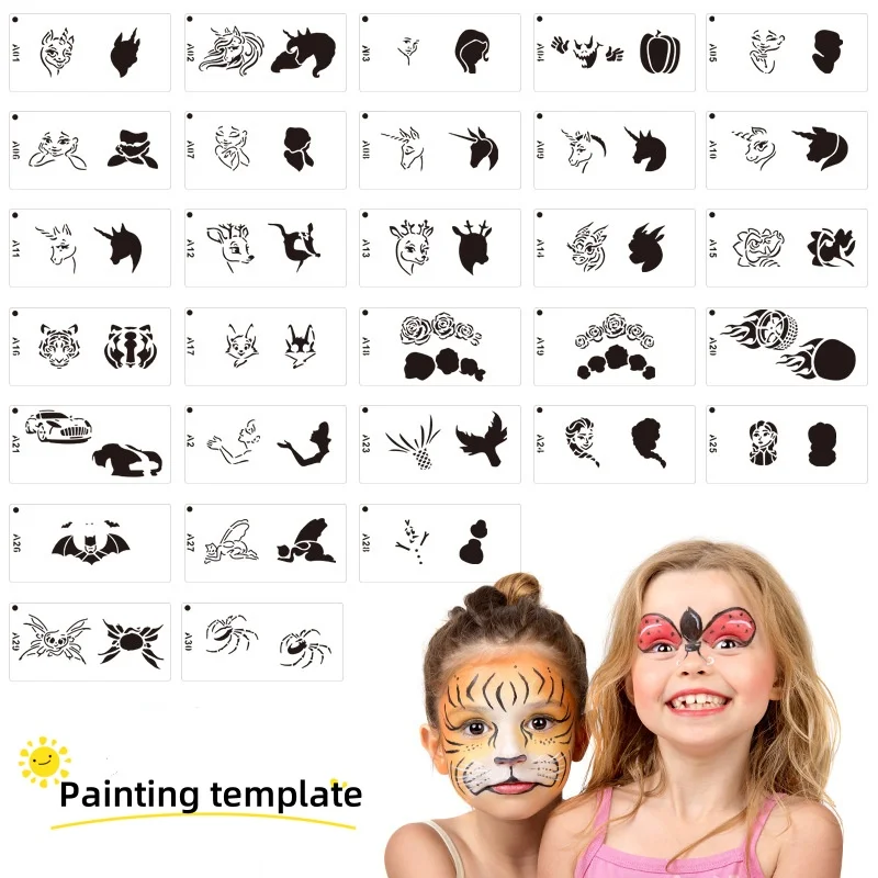 Pet opakovane použiteľné šablóny tela maľba tvár Art Halloween narodeninové oslavy make -up make -up pečiatky maľba templát dočasné pre deti