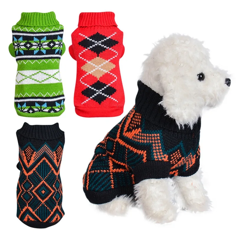 Pet pletený sveter psa Jeseň a zima teplý kostým Plaid Plaid Zusgúnuný sveter šteniatko sveter pretáčky odevy oblečenia
