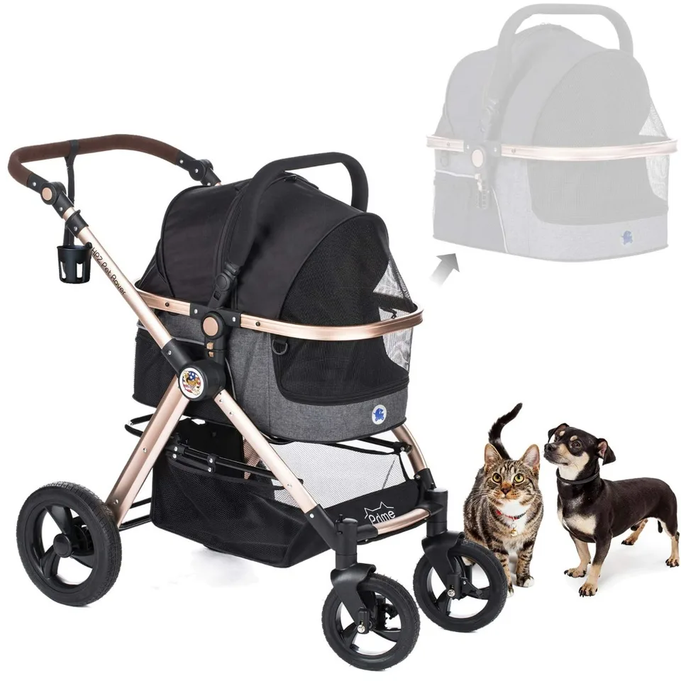 Pet Rover Prime 3-v-1 Luxusný kočík psa/mačka (cestovná dopravca + autosedačka + kočík) s detach nosičmi/pneumatikami bez čerpadla