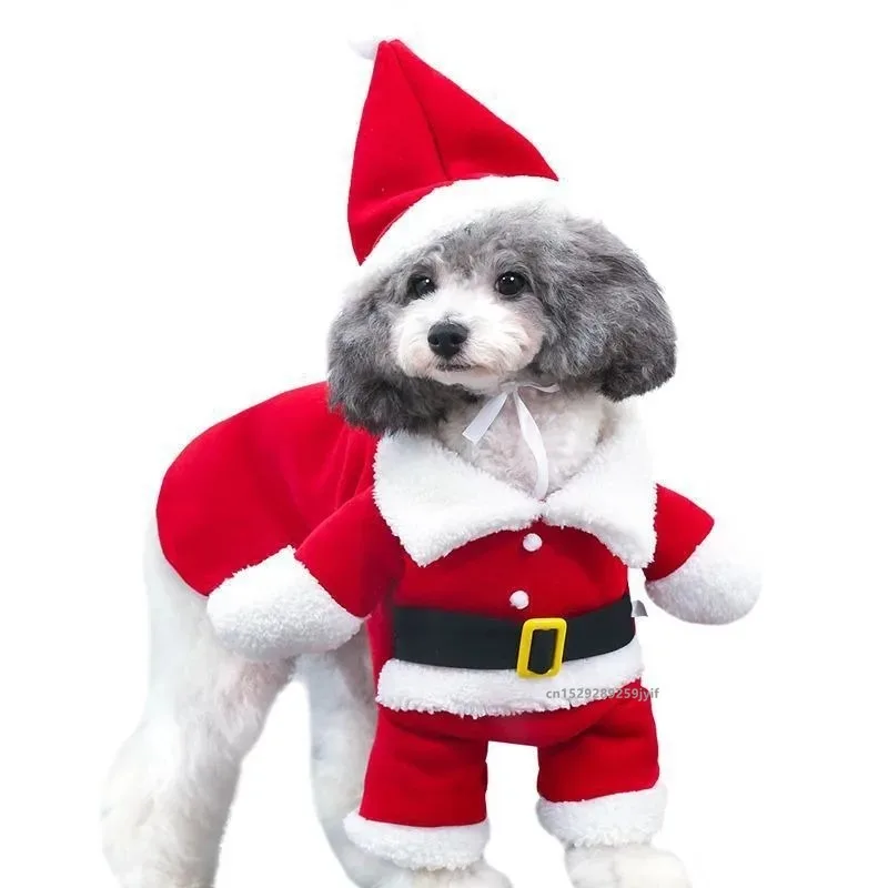 Pet vianočné oblečenie Santa Claus Dog Costume Winter Puppy Coat Cook Suit s čiapkou teplého oblečenia Cosplay pre psov mačky