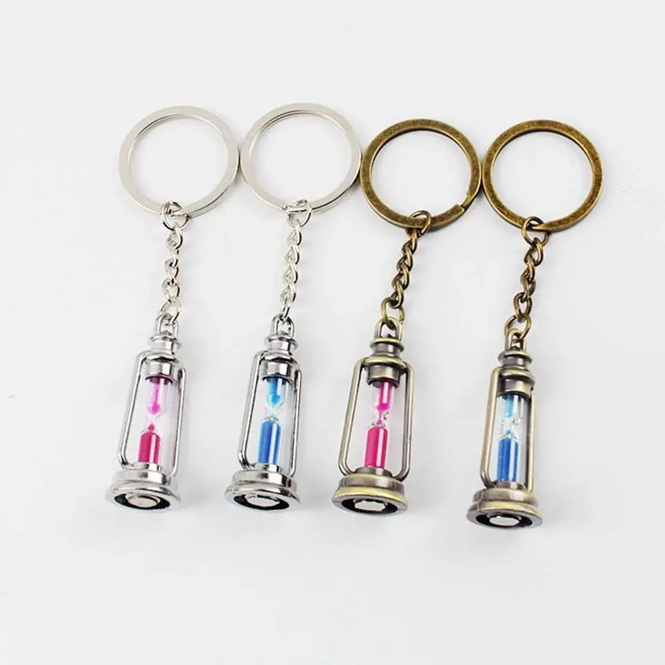 Petrolejová lampa presýpacie okno Kľúčenky vintage vintage kovový časovač hodiny batoh Lantern sandglass keyring pár kľúče