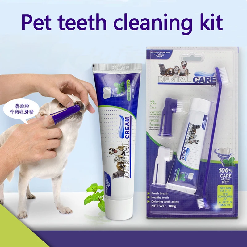 Pets Tartar Control Kit pre psov zubná pasta zubná kefka Fingerbrush 4ks zubná starostlivosť súprava pre mačky