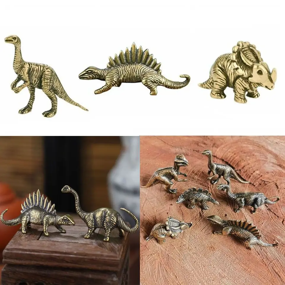 Pevná mosadzná Jurassic dinosaurus malá socha kancelárska kancelária Desktop ozdoby čaj Pet remeslá zvierat figúrky miniatúry pre deti darček