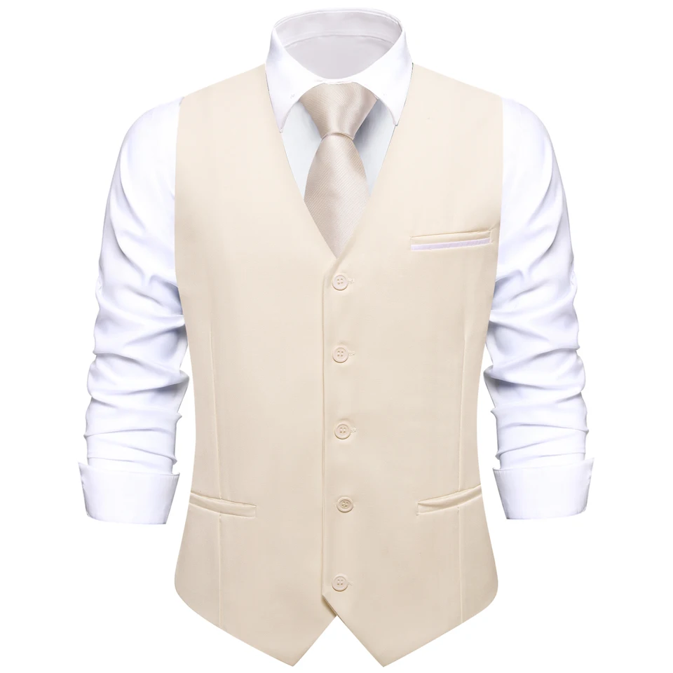 Pevné hodvábne pánske vesty Svadobné šampanské V-krstné vesty s kravatami Hanky ​​Cufflinks Sety pre mužské obchodné večierky Darčeky Hi-Tie
