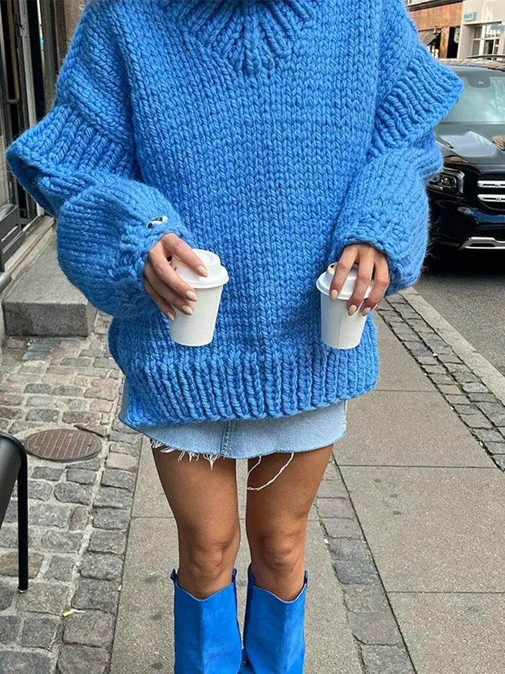 Pevné pletené turtlrneck Double Lantern Ruckve Ženy Pullover Hustý teplý nadmerne nadmerný voľný horný sveter 2023 Jesenné zimné elegantné pletenie