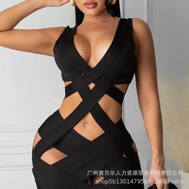 Pevné šaty bez rukávov Dutiny z plášťa mini y2k čierne sexy šaty Bodycon Days Dám letné šnurovanie dizajnérsky klub Party šaty