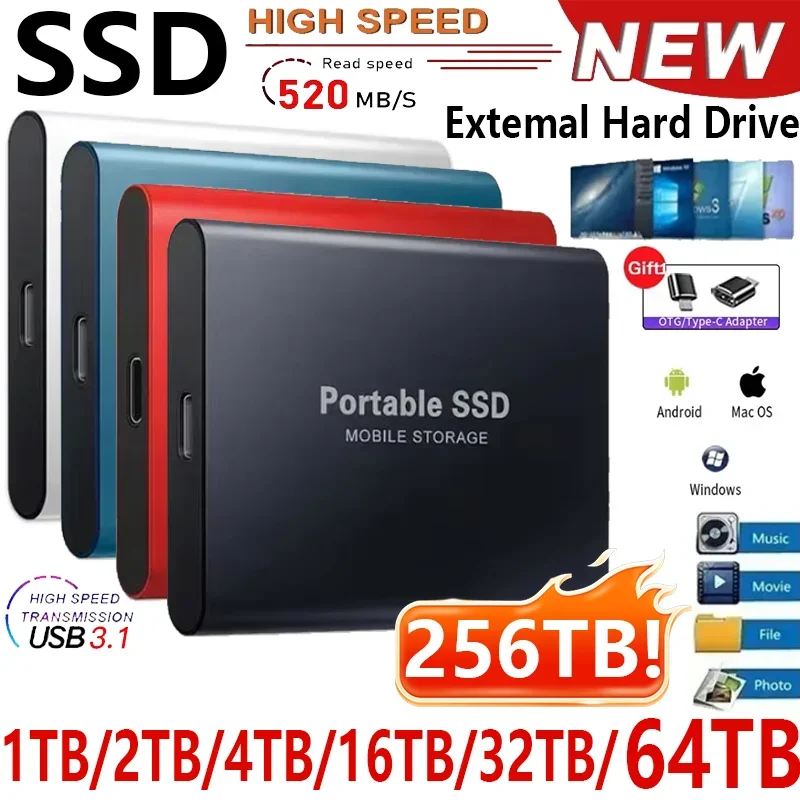 Pevný disk prenosný SSD 1TB 4TB vysokorýchlostný externý pevný disk 256TB USB 3.1