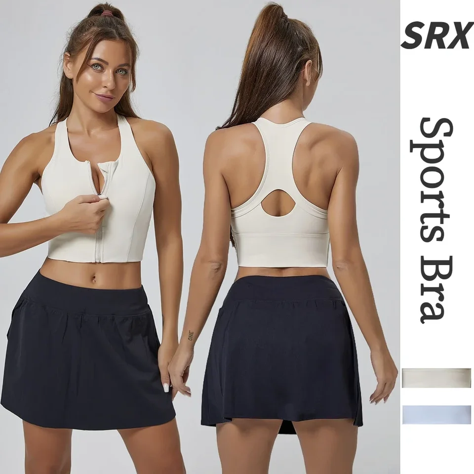 Pevný pohár zips športový joga podprsenka tenis bežecká fitness tréning šokom odolný voči kráse Krása zadná vesta zips jogy top pre ženy