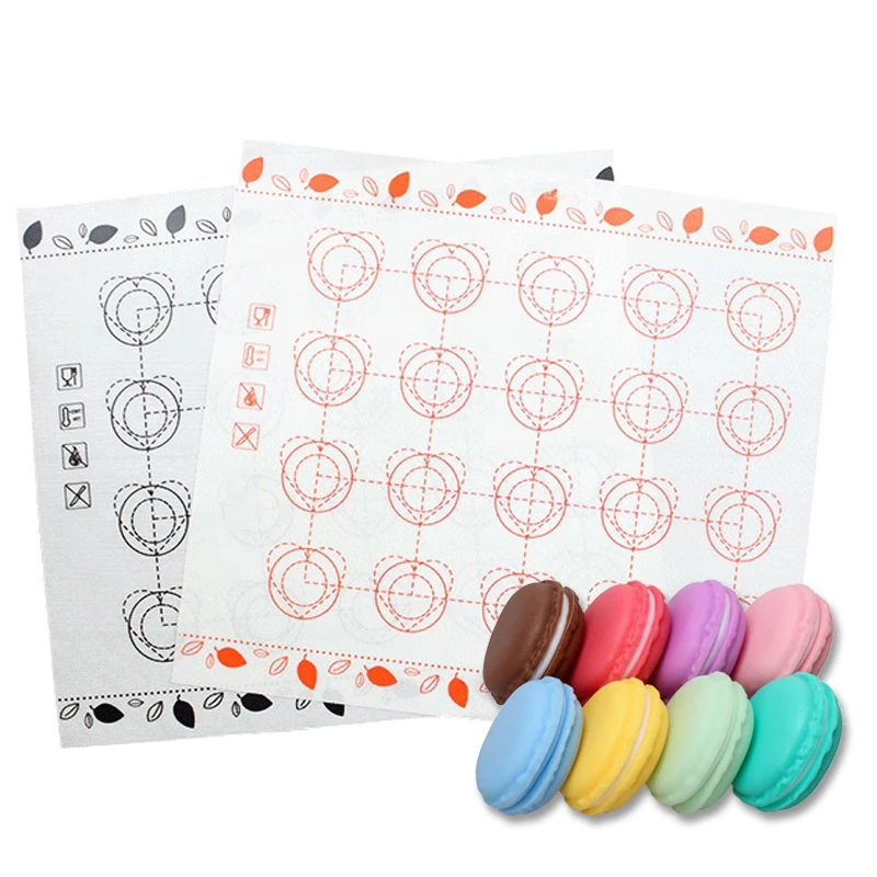 Pečenie rohože pre rúru, malé 29 x 26 cm, biele, so vzormi kruhov a srdiečok, opätovne použiteľné rohože bez bakeware s paličkou pre cookie macaron