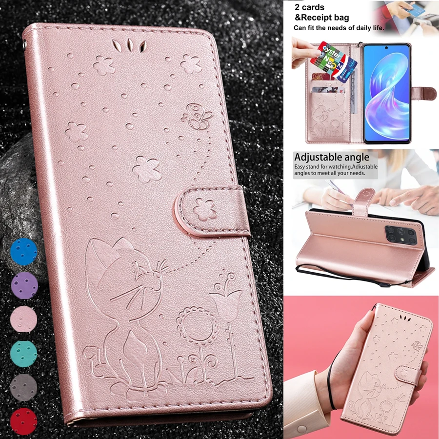 Peňaženka Cat Cat proti pádu kožené puzdro pre Samsung Galaxy A01 Core A03S A10 A11 A12 A21S A31 A32 A41 A50 A51 A52 A70 A71 A71 A72 A72 A82 A82