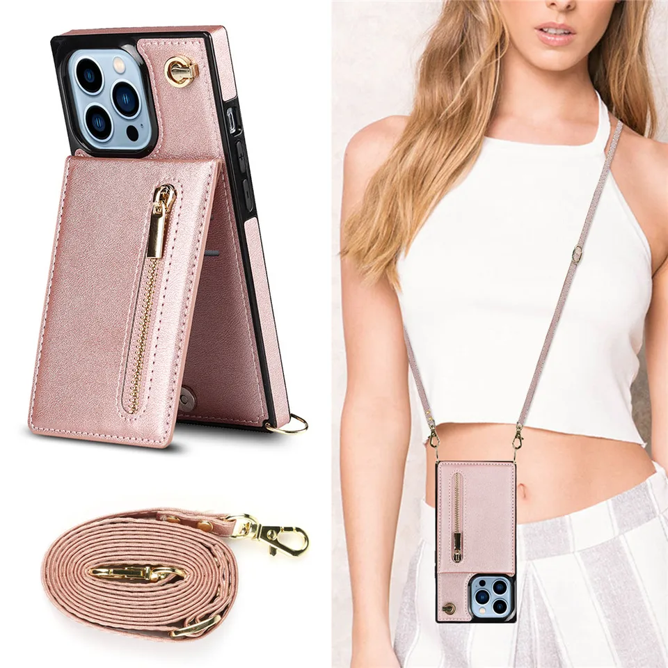 Peňaženka zipsu pre iPhone 16 15 14 13 12 11 Pro Max x xr xs 7 8 plus puzdro s držiteľom karty na šnúrku kožený pokrývka kože