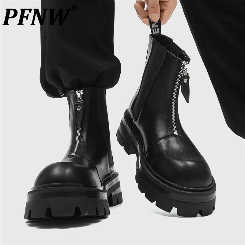 Pfnw Chelsea Boots Pánske britské vysoké motorky Husté Solled Sold-Top Rider American Zvýšenie čiernych cigaretových topánok 28W5764