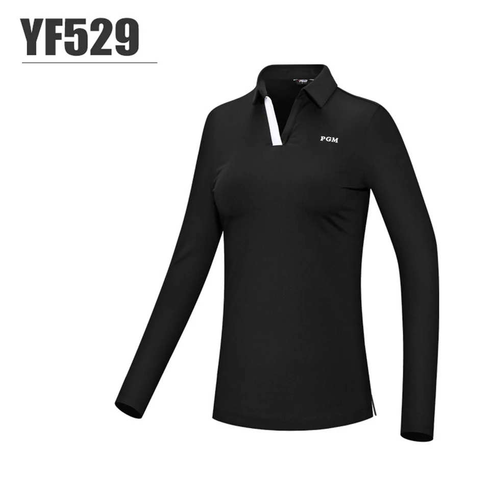 PGM Dámska golfová golfová mikina s dlhým rukávom s vysokým roztiahnutím tkaniny štrbina lem V-krk dizajn jeseň zimný golf Wear YF529