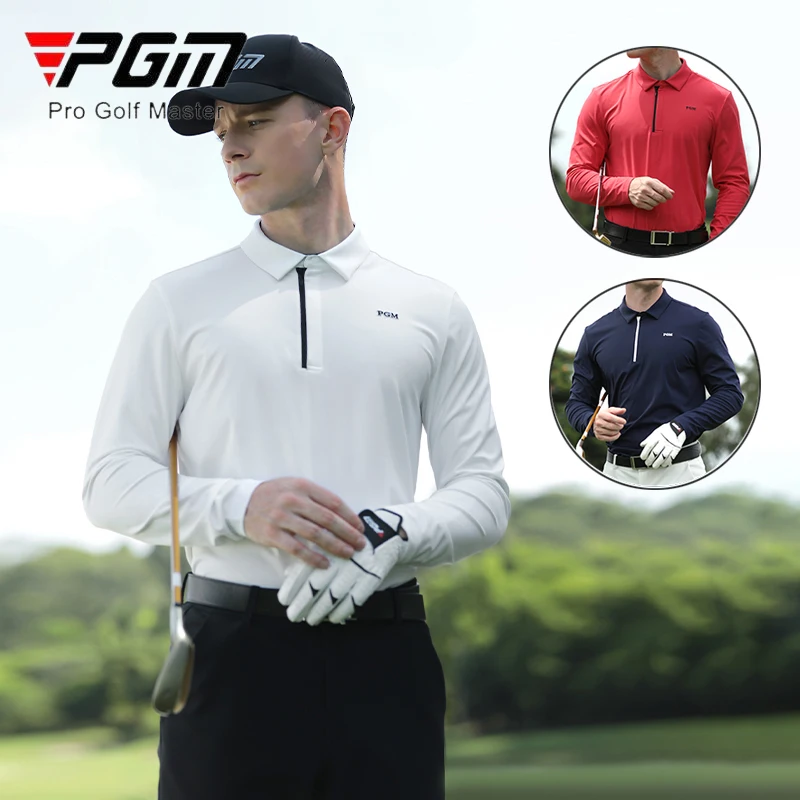 PGM Jeseň Spring Men Golf T-Shirt Men Zipper Polo Cvičenie košeľa Muž Elastic Elastic s dlhým rukávom Obchodné tričko Trič
