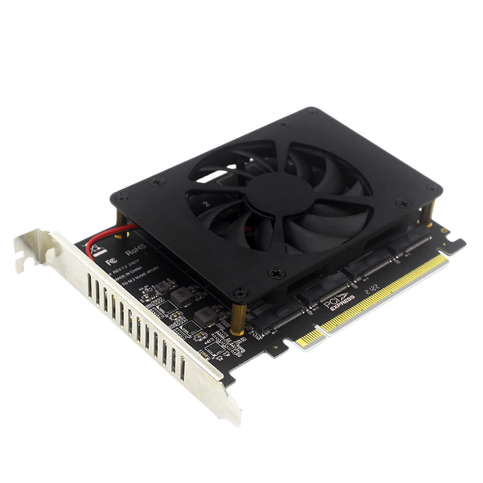 PH44-F 4 Disk M.2 NVME M Kľúč SSD na PCIe 4.0 X16 Adaptér s Heat-Wink PCIe 4 X16 Prepínač na 4 porty M.2 Adapter Card 4 x 32 Gbps
