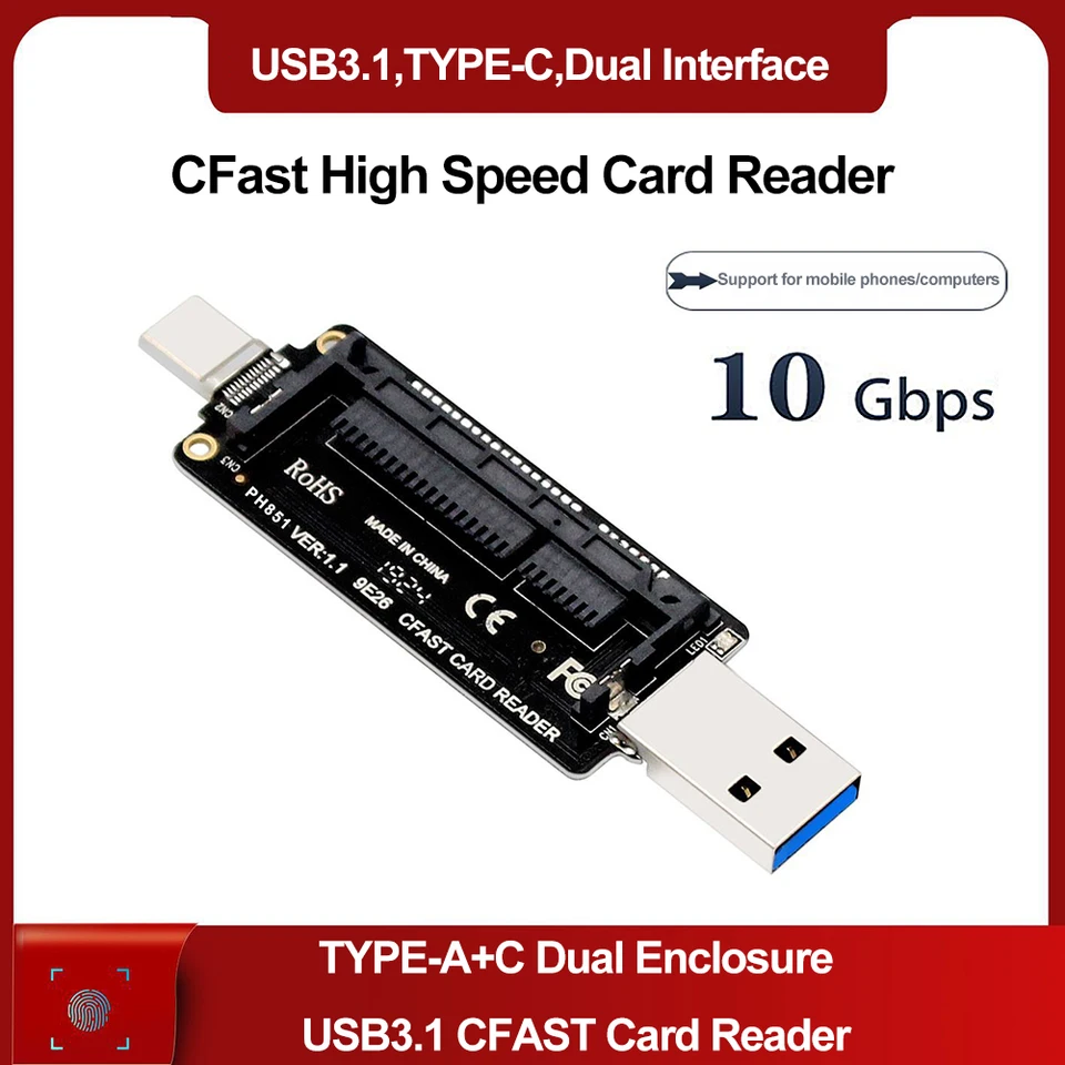 PH851 USB3.1 Čítačka pamäťovej karty typu C 10 GBPS Prenosná podporná karta Cast Cast Card 2TB pre MacBook Notebook Notebook PC