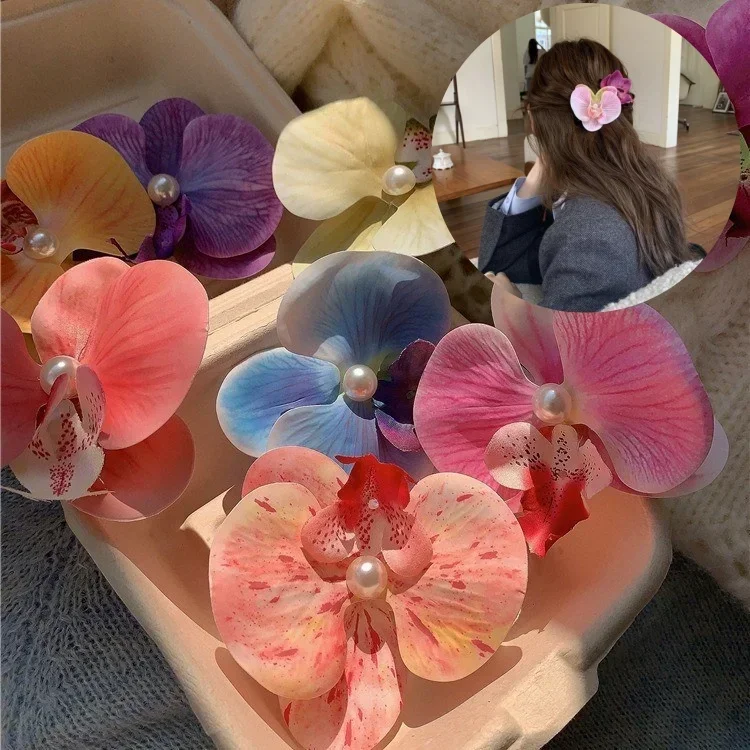 Phalaenopsis perlová klip na vlasy kvetinové vlasové vlasy Orchid orchidey motýľa chĺpky klip na vlasy