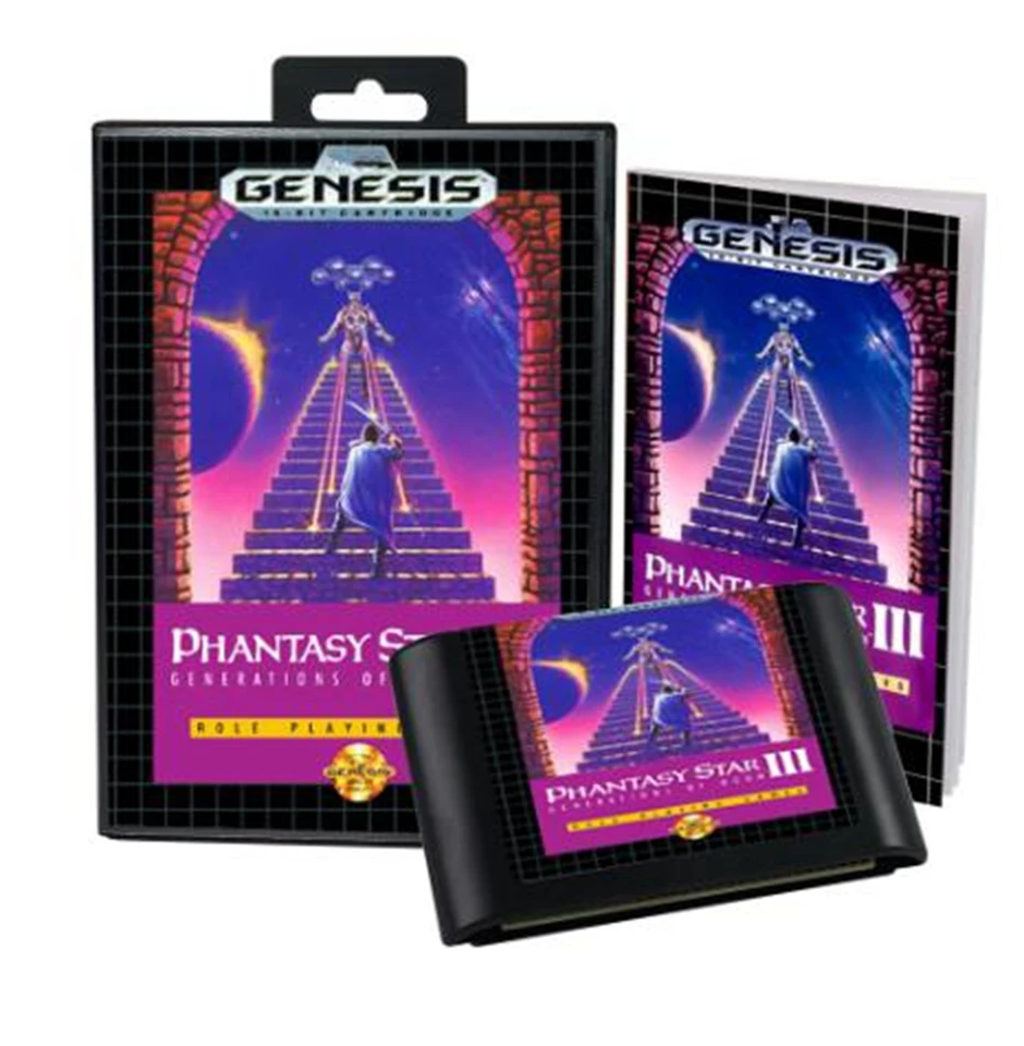 Phantasy Star 3 s krabicou a príručkou pre 16 -bitovú genesálnu kazetu Sega MD Megadrive Genesis System