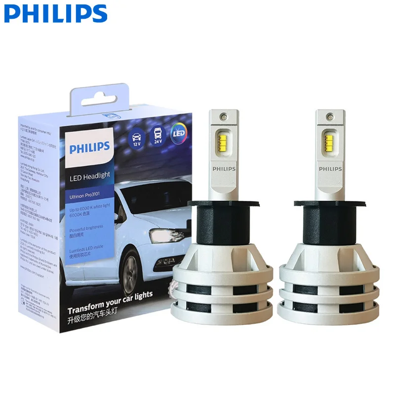 Philips LED Ultinon Pro3101 H3 Automobil LED FOG LIGHT LIGHT 6000K Cold White Lamps 12V/24V PK22S Bright Auto Svetlight 11336u3101x2, pár, pár
