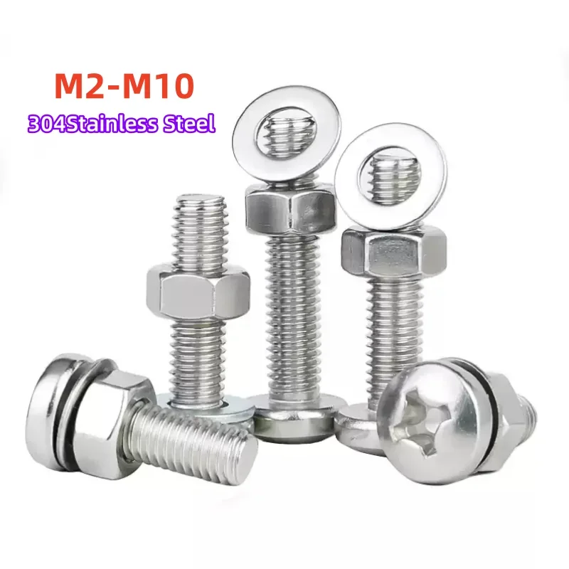Phillips Panva hlava skrutka M2-M10 Trojdielna kombinácia 304