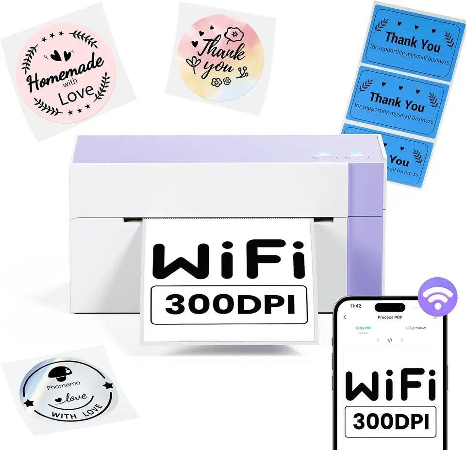Phomemo WiFi Shipping Label Printer, 300DPI Wireless WiFi 4x6 Termal Label Tlačiareň pre balíčky prepravy malých podnikov