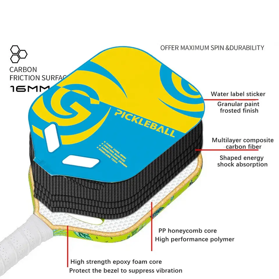 Pickleball Paddle Honeycomb Core Premium Competition Pickleball Racquet Carbon Fiber For Balance Power Power Men Ženy Detské dospelé osoby