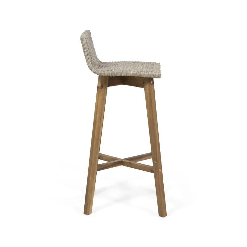 Pico Brea Outdoor Acacia Wood & Wicker Barstools, Set 2, Svetlo hnedá a teaková stolička