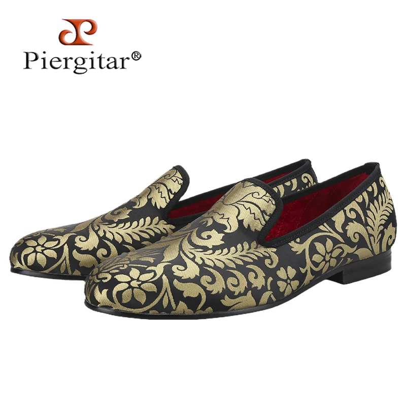 Piergitar 2025 Nový štýl aktualizácie Barokový zlatý jacquard hodvábnymi mokasármi pre párty so zlatým oblekom plus veľkosti Moccasins