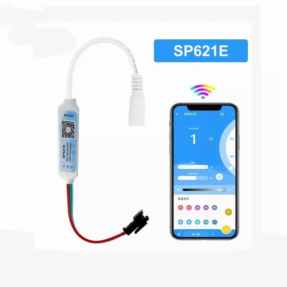 Piexls Music Bluetooth App Controller Administovateľný DC5-24V LED pásik Light IOS Android Controller SP621E 3 PIN pre WS2812B WS2811