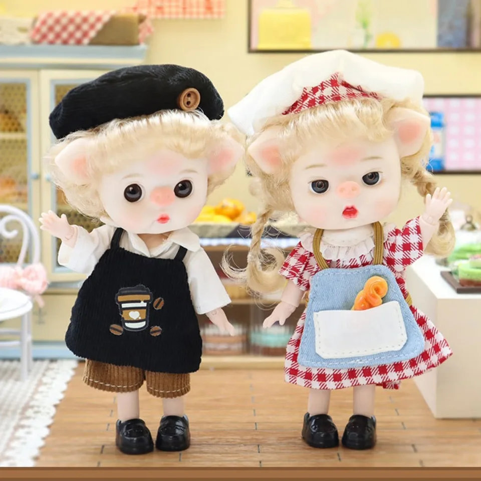 Pig nos Big Eyes Hračky Hračky Hnuteľný spoločný kĺbový kĺbový kývok karikatúra Baker Bjd Doll Krásny barista roztomilý bjd anime Doll Girl Gift