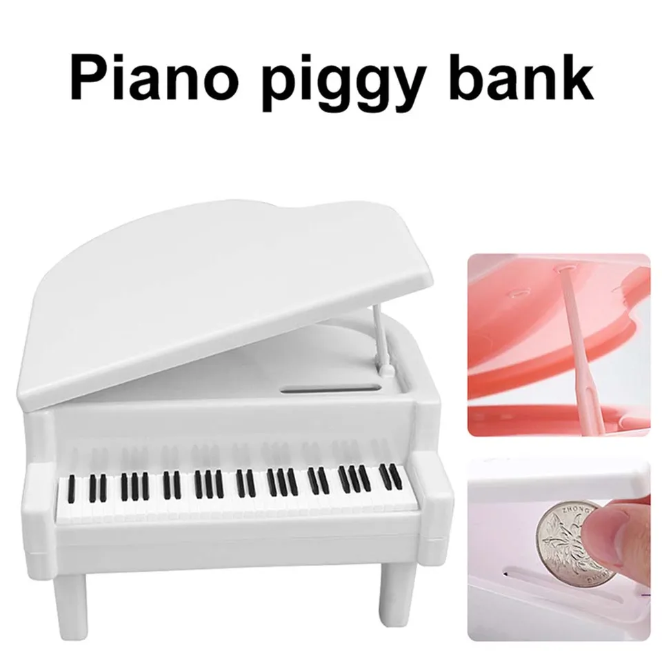 Piggy Bank Piano v tvare mincí, peniaze na úsporu krabičky Jar Coins Storage Box Desktop Ornament Domáce dekorácie remeslá vianočné narodeniny darček