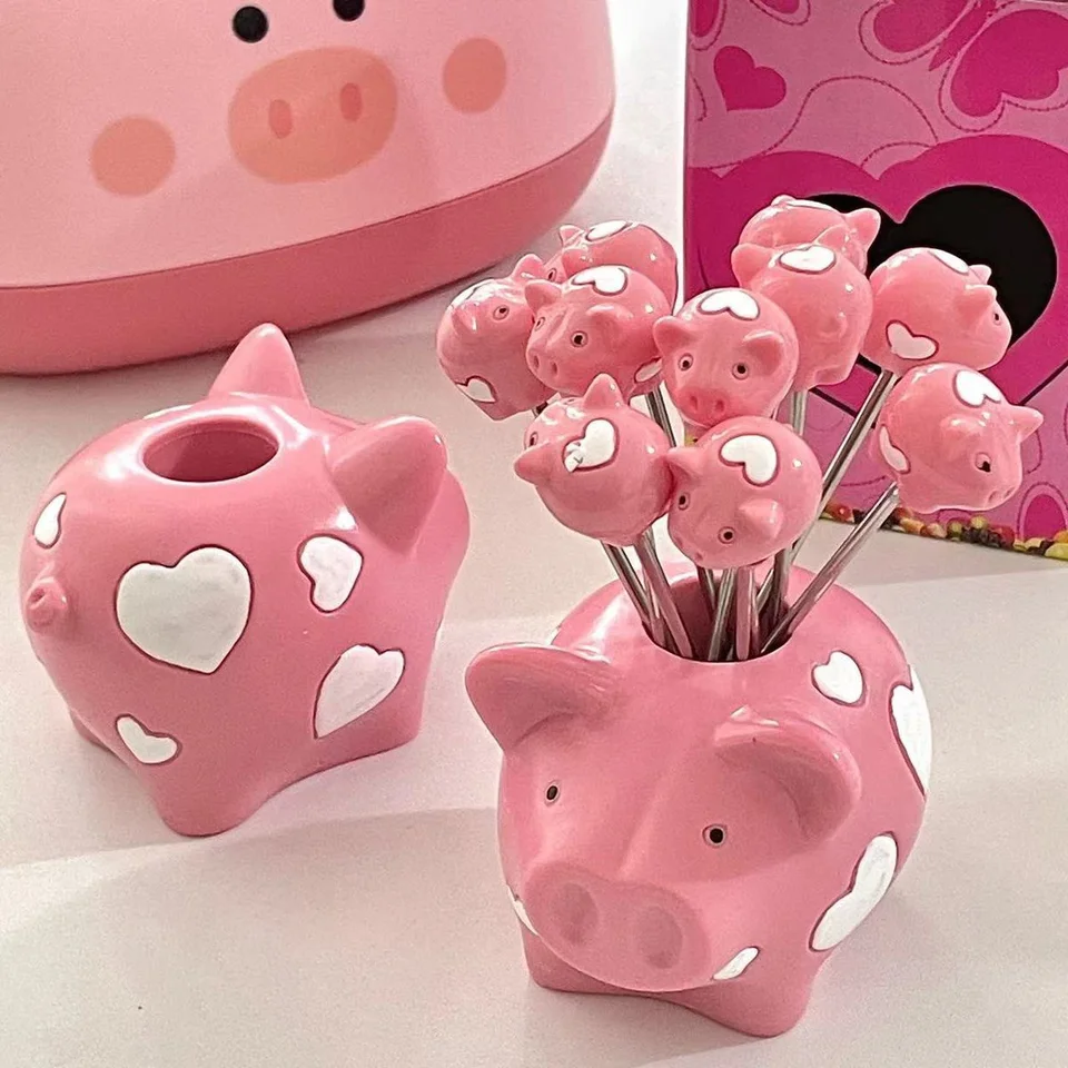 Piggy Love z nehrdzavejúcej ocele ovocná vidlička, roztomilé vynikajúce dievča pre domácnosť ovocie Krásne stolové ornament, ľahké čistenie a obchod