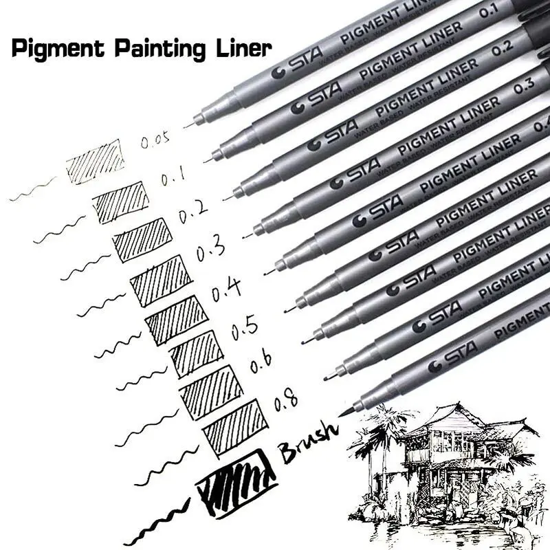 Pigmentová vložka Pigma mikrónový atramentový marker pero 0,05 0,1 0,2 0,3 0,4 0,5 0,6 0,8 mm kefka