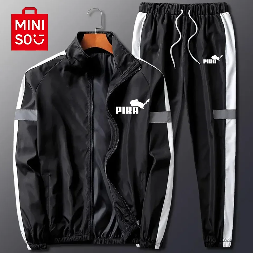Pikachu Spring Pokemon Men Cascurs Sets Pánske s kapucňou Tracksuit Sportswear bundy+nohavice 2 kusové súpravy hip hop behom športový oblek