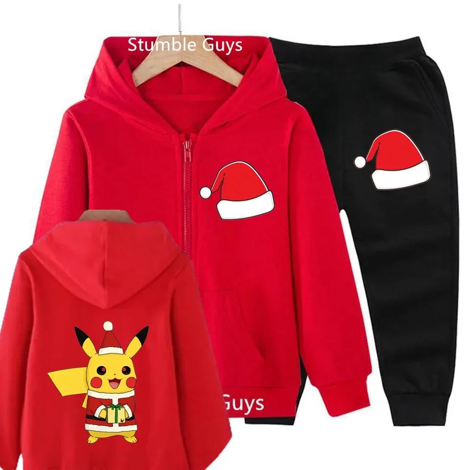 Pikachu vianočná jar jesenná jeseň zipsová mikina set detské oblečenie dievčatá Anime One Pies mikina