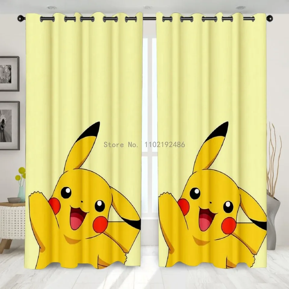 Pikachu záclony Detská študentská izba Spálňa obývacia izba Hák Dierované výpadky záclony