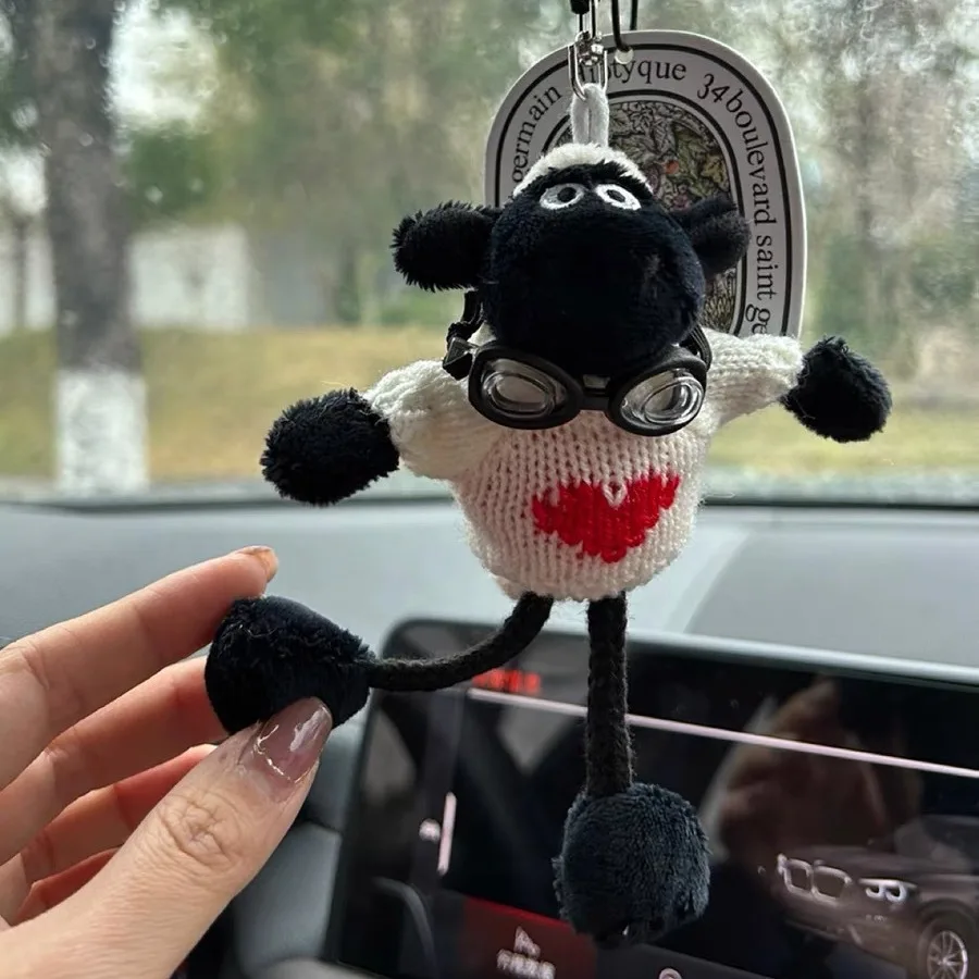 Pilotné jahňacie popruhy nohavice shawn plyšový doll car príslušenstvo taška dekorácia spona auto keychain prívesok na Valentína Darček