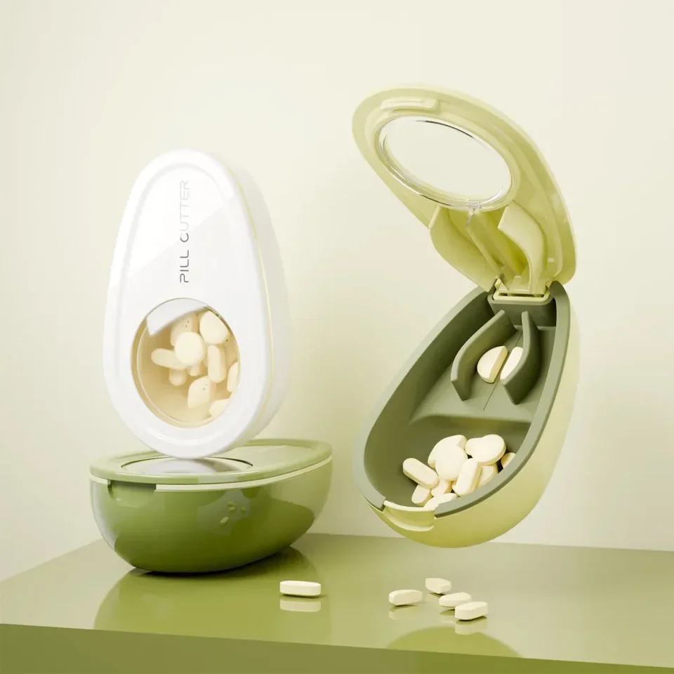 Pilulka s neviditeľným úložným boxom Prenosná 2 v 1 mini liek na liek liek Dustodpusprope Divider Organizátor Crusher Pill Box