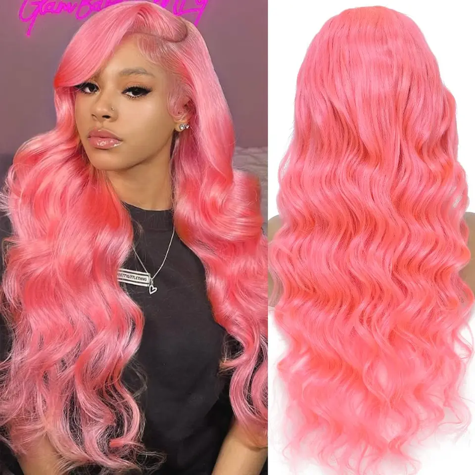Pink 13x6 HD Lace čelná parochňa Parochňa Human Hair Body Wave 13x4 Lace Front Parochňa vopred vyhodená 180% hustota ružové ružové ľudské vlasové parochne