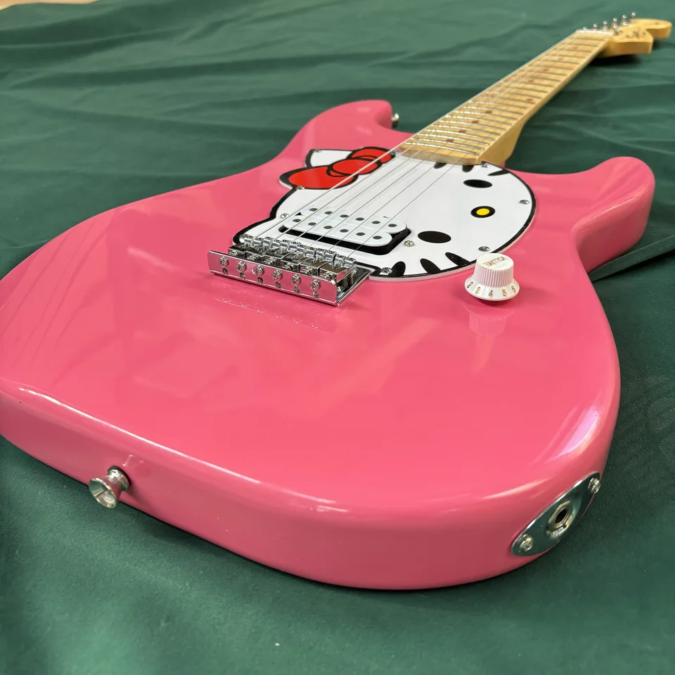 Pink 6-stringová elektrická gitara, mačiatko, 2024 roztomilé gitaru, javor