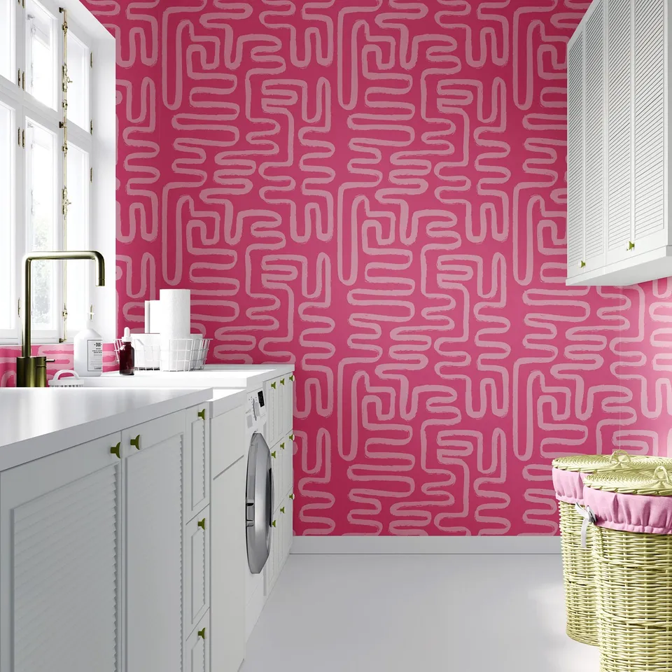 Pink Abstrakt Peel & Stick tapety, farebná tapeta pre interiér, tapeta priateľská k nájomnému, ružová boho tapeta