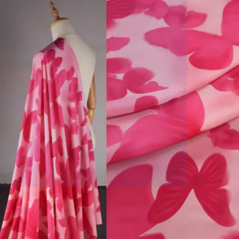 Pink Big Butterfly Print Tkanina, šifónová látka, šaty, cheongsam, detská handrička, ručne vyrábané šijacie tkanivo, mäkké, T2200, sladké FA