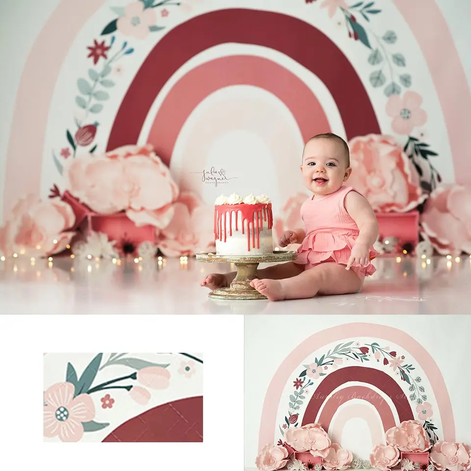 Pink boho dúhové pozadie Kids detský tortu Smash Photography rekvity Detské dievčatá dospelé štúdio pozadie