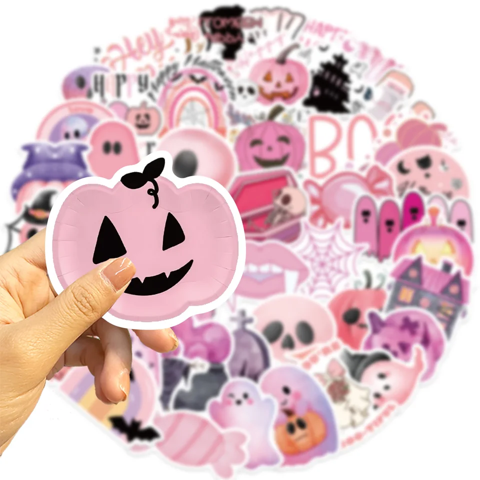 Pink Boo Ghost Halloween Cute Stickers 50ks Ghost Skull Pumpkin Sticker Fordiary Car Scrapbook Notebooks