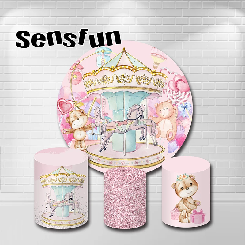 Pink Carousel téma okrúhle pozadie kryt Balóny Candy Girls Novorodenecké bábätko