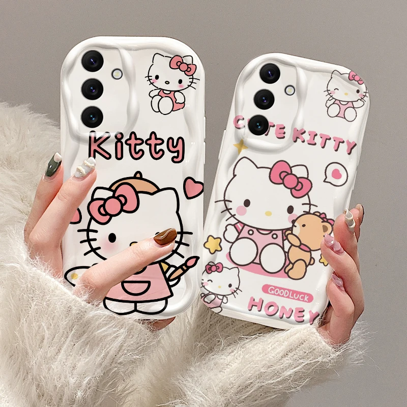 Pink Cartoon Hello Kitty pre Samsung A55 A54 A53 A52 A35 A34 A33 A32 A32 A25 A24 A23 A22 A21S A15 A13 A14 5G Wave Oil Soft