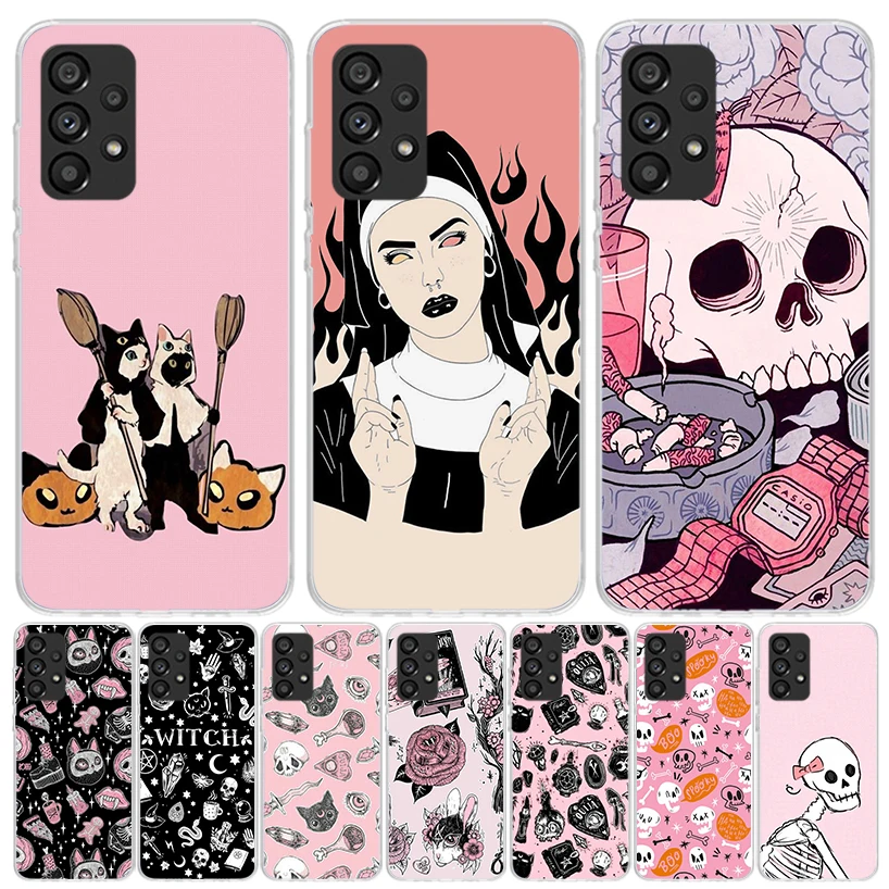 Pink Cat Skull Sorceress čarodejnícke puzdro Pase pre telefón Samsung Galaxy A15 A14 A13 A12 A55 A54 A53 A52 A35 A34 A33 A32 A32 A25 A24 A24 A23 A23 A23 A23 A23 A23 A23 A23 A23 A23 A23