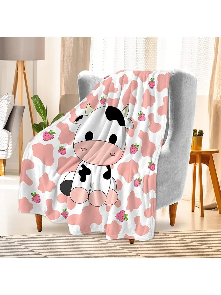 Pink Cow Strawberry Print Flanel Drave Warm Lightweight Drave Perfektný darček pre rodinu a priateľa vhodné pre spálňu pohovky
